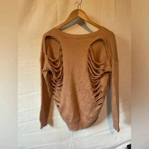 DEBUT Woman’s holy long sleeves knit sweater top shirt SMALL MEDIUM 
BACK SEXY